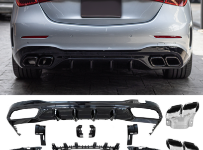 Galinio bamperio difuzorius su išmetimo antgaliais (Juodi) Mercedes-Benz C-Class W206 / S206 (C63 dizainas)