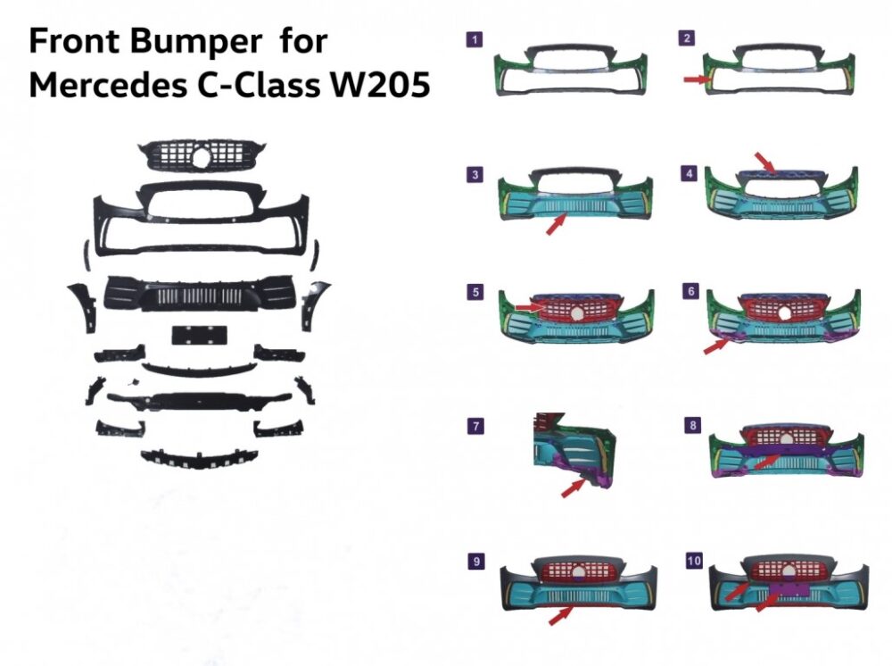 Priekinis bamperis Mercedes-Benz C-Class W205 / S205 / A205 / C205 (2014-2020) GT R dizainas - Image 6