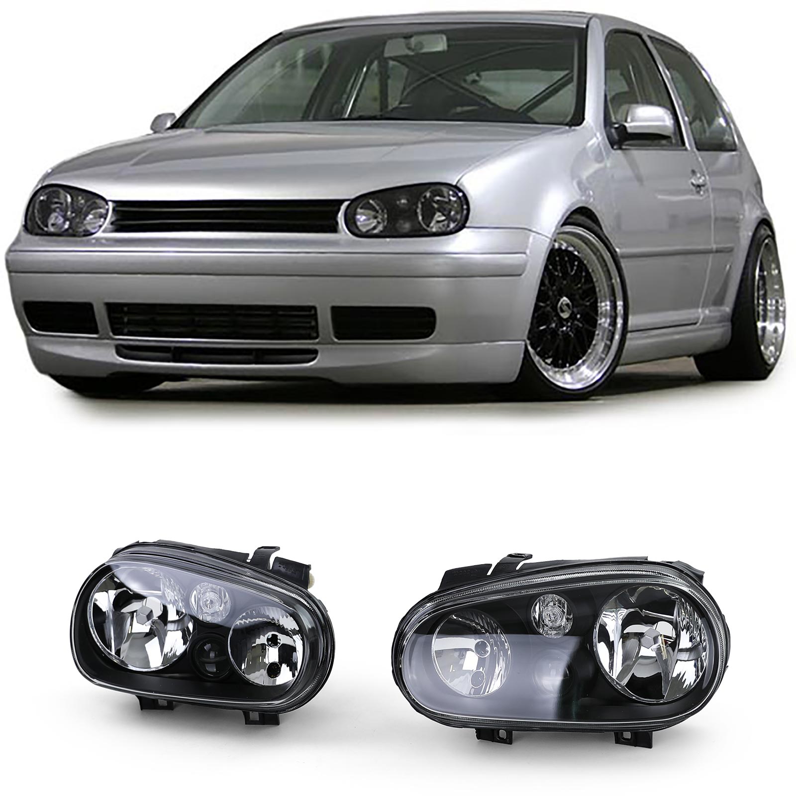 Priekinių žibintų komplektas skirtas VW Golf IV 4 (Juodi)