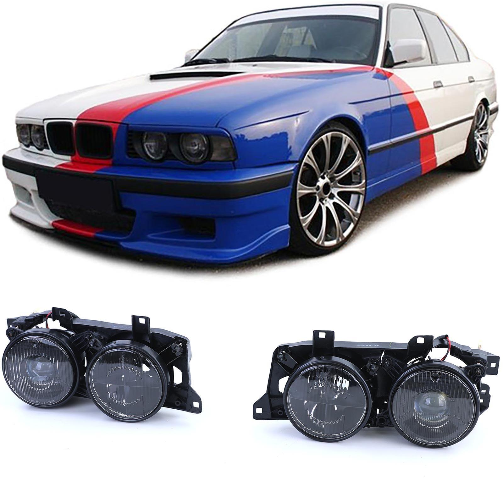 Priekinių žibintų komplektas skirtas BMW 5 Serijai E34 88-95 / 7 Serijai E32 88-94 (Tamsinti)