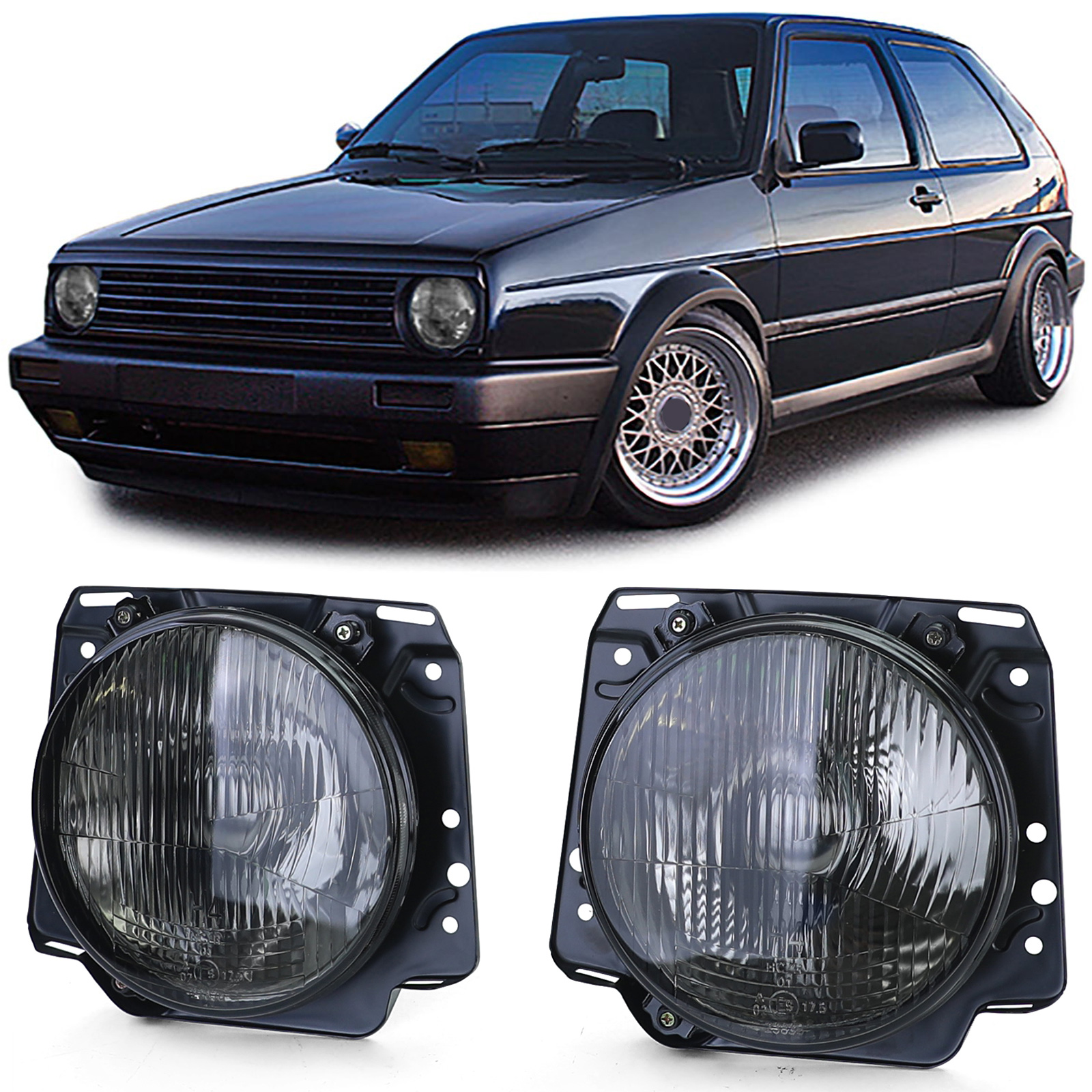 Priekinių žibintų komplektas (Tamsinti) VW Golf 2 83-91