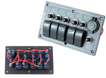 Jungiklių skydelis ALU, ON-OFFx5, 1xGZ, BA 3x5A 2x10A 1x15A IP68