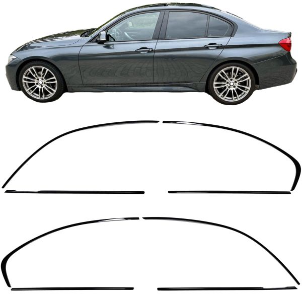 Shadow Line juostų komplektas aplink langus BMW F30 sedanui (Juodas blizgus)